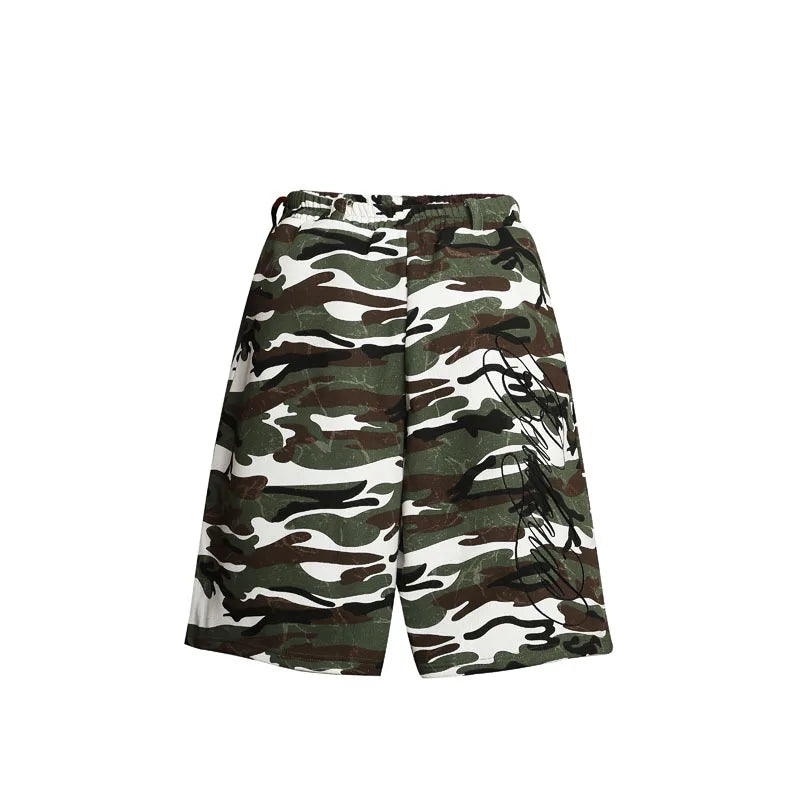 2026 New Summer American High Street Flower Font Wide Pine Subculture Street Middle Pants Street Trend Versatile Leisure Niche