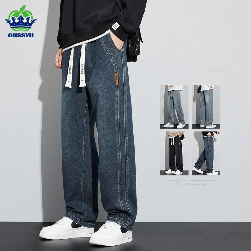 Brand Clothing New Design Cotton Jeans Men Baggy Elastic Waist Cargo Denim Pants Work Wide Leg Korean Trousers Male 4XL