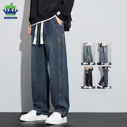 Brand Clothing New Design Cotton Jeans Men Baggy Elastic Waist Cargo Denim Pants Work Wide Leg Korean Trousers Male 4XL