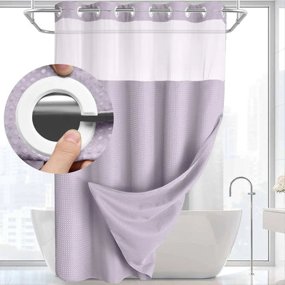 1PC Hookless Waffle Check Shower Curtain Hotel Grade Double Layer Waterproof Bathroom Shower Curtain Easy to Install 10 Colors