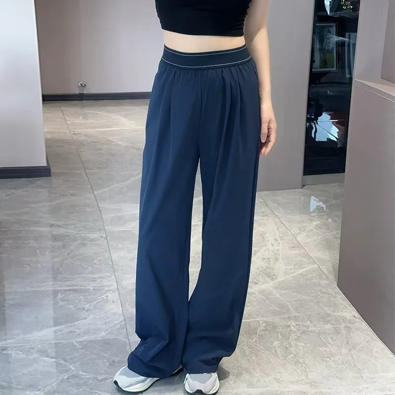 UNITIM Spring Women Straight Sports Pants Solid Loose Casual Yoga Pants for Female Lady Elastic Wiast Lady Quick-Dry Sweatpants