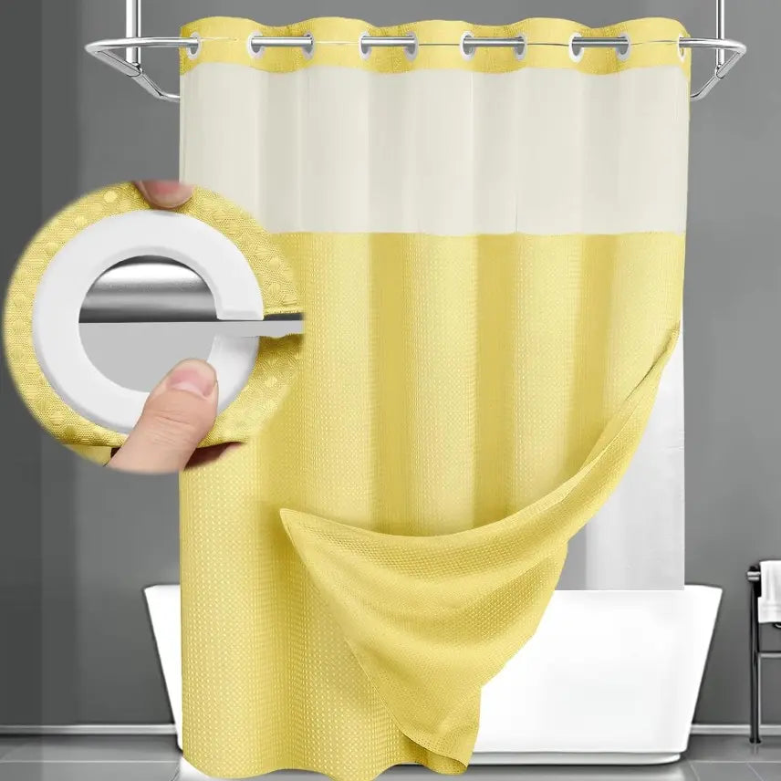 No Hook Washable Waffle Weave Shower Curtain with Snap in Liner -Waterproof Double Layer Shower Curtain with Washableinner Liner, 72 X75 Inch Showercurtain