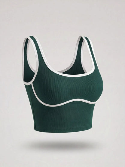 Women Color Block Line Yoga Bra without Chest Pad Shaping Back Design Quick Dry Sports Top Gym Running Training Outdoor