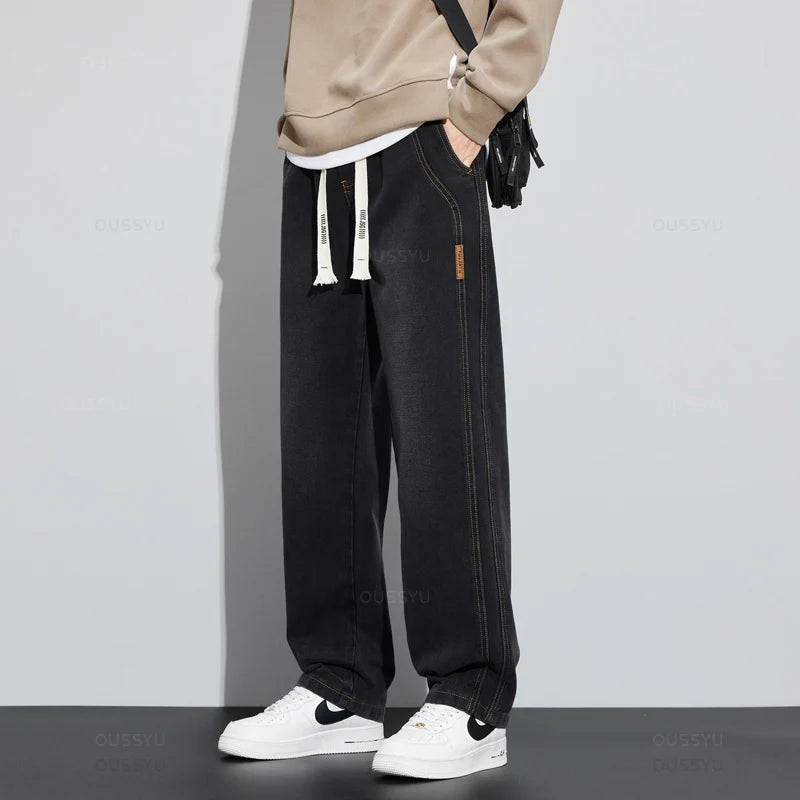 Brand Clothing New Design Cotton Jeans Men Baggy Elastic Waist Cargo Denim Pants Work Wide Leg Korean Trousers Male 4XL