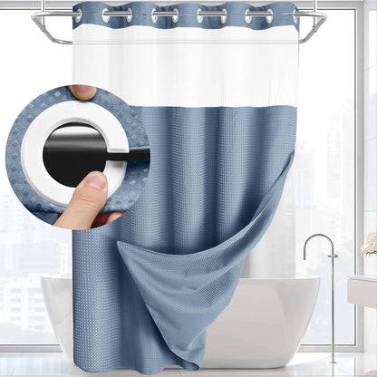1PC Hookless Waffle Check Shower Curtain Hotel Grade Double Layer Waterproof Bathroom Shower Curtain Easy to Install 10 Colors