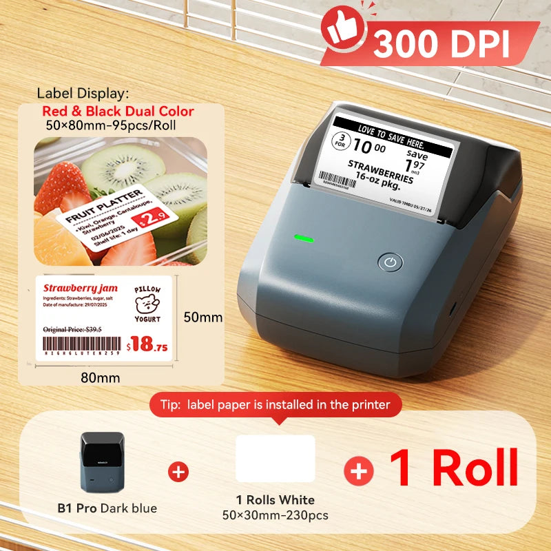 B1 Portable Thermal Printer with Tapes 2 Inch Adhesive Label Printer Mini Bluetooth Sticker Maker Support Smartphones PC
