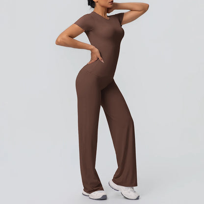 Fitness Sports Workout Yoga Set for Women Naked Feel Slim Casual Workout Top T-Shirt Quick Drying Push up Running Pants Yoga Set