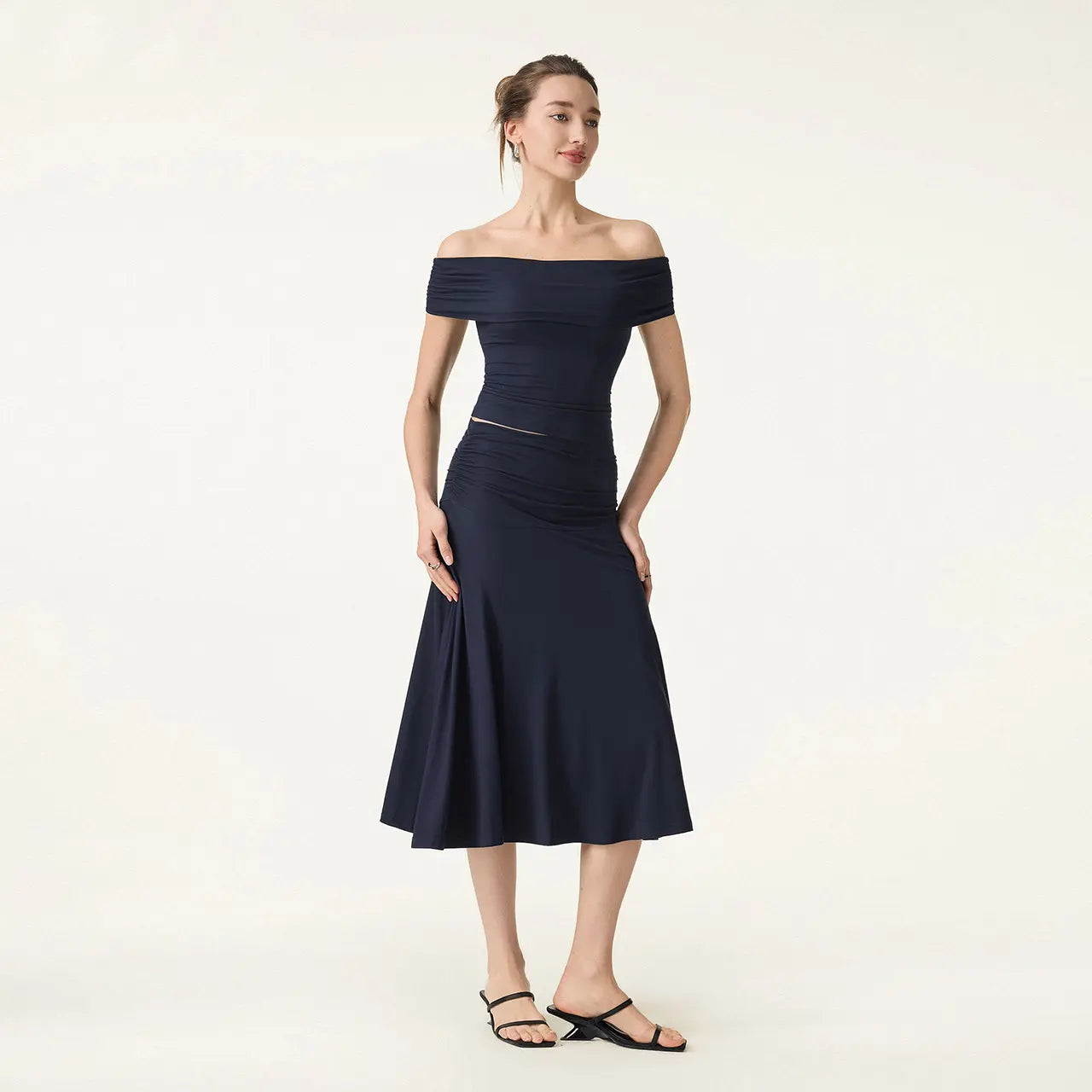 OGL Women'S 2-Piece Matching Skirt Set - Multi-Wear Versatile Neckline Brami Top with Built-In Bra, Flowy Side Ruched A-Line Midi Skirt, Skinkiss Fabric for Summer, Cute 2-Piece Sets for Women'S Clothes Trendy Fashion Style Trendy Look Fashionnova