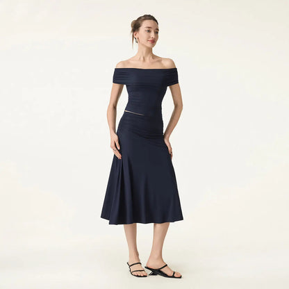 OGL Women'S 2-Piece Matching Skirt Set - Multi-Wear Versatile Neckline Brami Top with Built-In Bra, Flowy Side Ruched A-Line Midi Skirt, Skinkiss Fabric for Summer, Cute 2-Piece Sets for Women'S Clothes Trendy Fashion Style Trendy Look Fashionnova