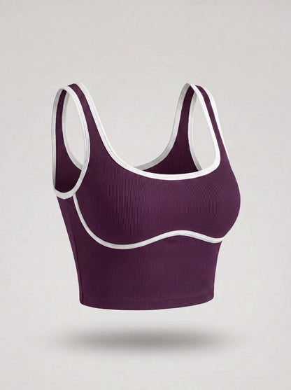 Women Color Block Line Yoga Bra without Chest Pad Shaping Back Design Quick Dry Sports Top Gym Running Training Outdoor