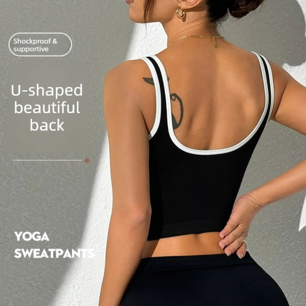 Women Color Block Line Yoga Bra without Chest Pad Shaping Back Design Quick Dry Sports Top Gym Running Training Outdoor