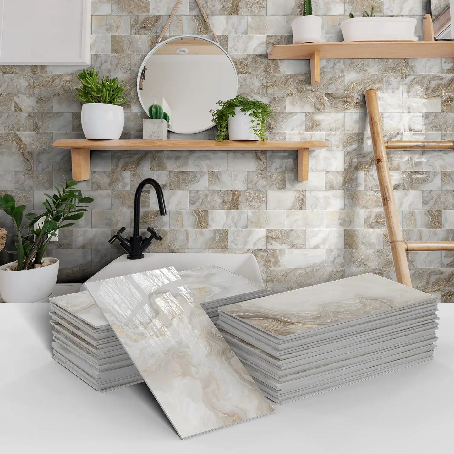 16/32/64PCS Marble Thicker Self-Adhesive Tile Stickers Waterproof Kitchen and Bathroom Minimalist Art 3D Wall Sticker Wallpaper
