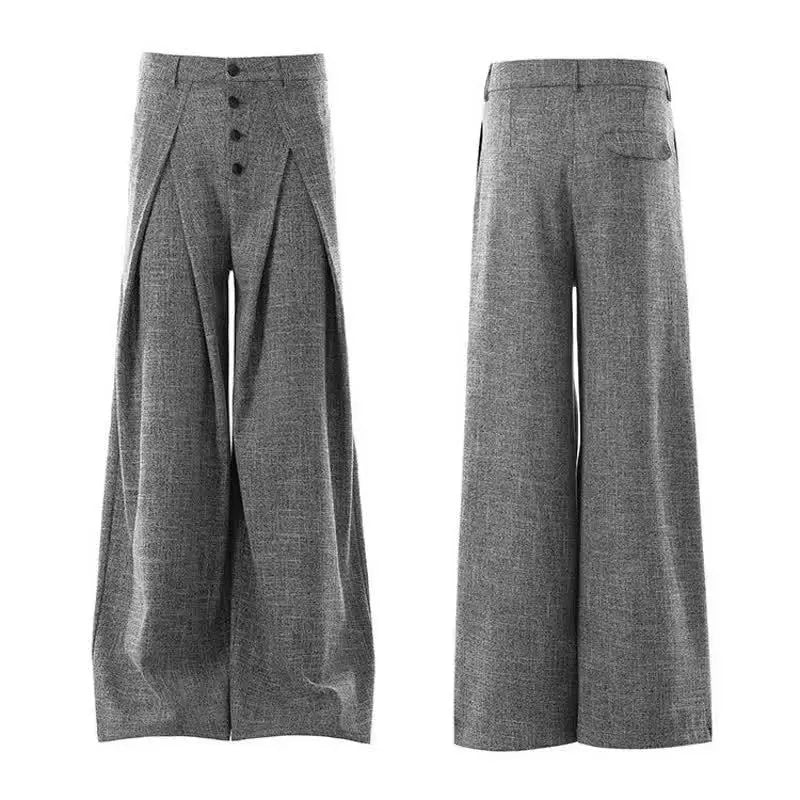 2026 New Spring Autumn Women'S Luxury Gray Button down Casual Suit Pants Retro Versatile Loose Slim Draped Wide Leg Trousers