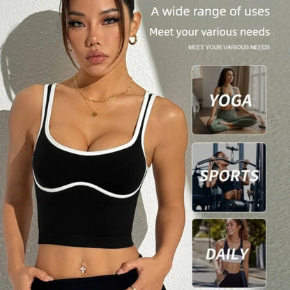 Women Color Block Line Yoga Bra without Chest Pad Shaping Back Design Quick Dry Sports Top Gym Running Training Outdoor