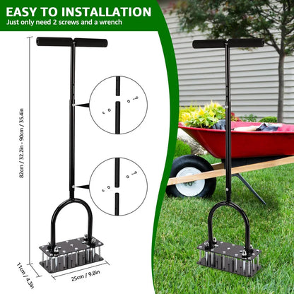Lawn Aerator, Automatic Dirt and Leaf Clean Design, Heavy Duty Manual Lawn Aerator Tool with 15 Iron Spikes