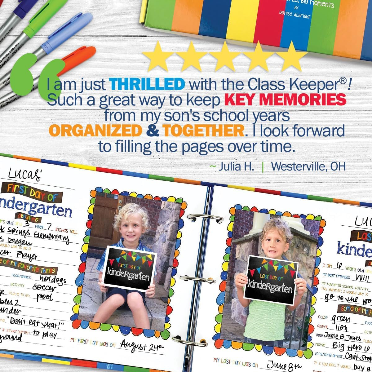 Class Keeper® School Memory Book + First & Last Day Photo Signs | Digital Memory App Included