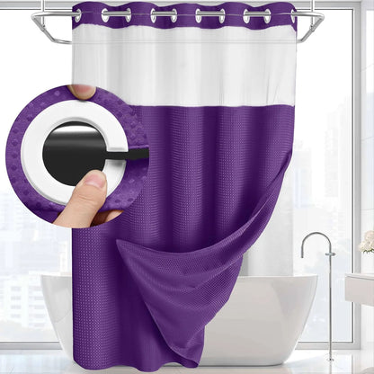 1PC Hookless Waffle Check Shower Curtain Hotel Grade Double Layer Waterproof Bathroom Shower Curtain Easy to Install 10 Colors