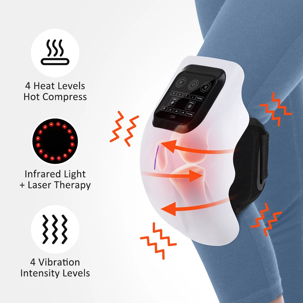 Wireless Electric Heated Knee Massager Pad with 4 Heating 4 Vibration Hot Compress Red Infrared Light for Joint Relaxation
