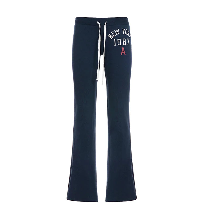 America Fashion Y2K Low Waist Slight Strech Letter Print All Match Streetwear Long Pants