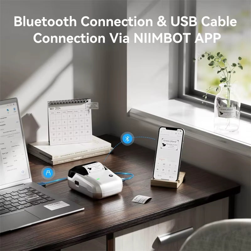 B1 Portable Thermal Printer with Tapes 2 Inch Adhesive Label Printer Mini Bluetooth Sticker Maker Support Smartphones PC