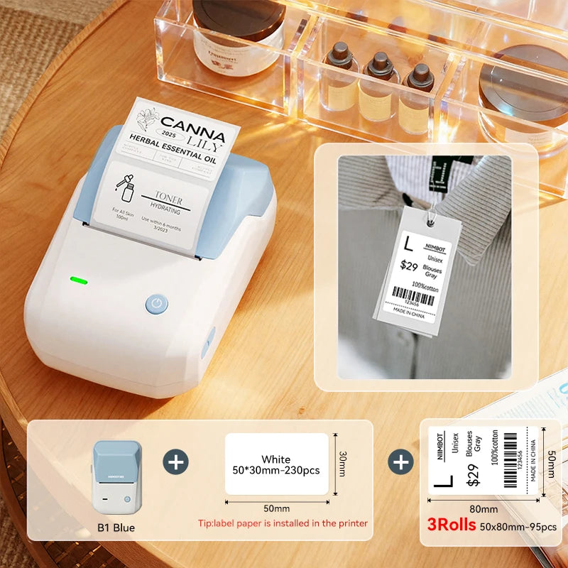 B1 Portable Thermal Printer with Tapes 2 Inch Adhesive Label Printer Mini Bluetooth Sticker Maker Support Smartphones PC