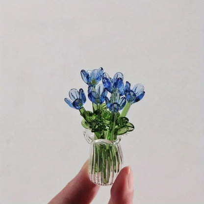 1 Set (8 Flowers + 1 Vase) Handcrafted Mini Glass Artificial Flower Ornaments, DIY Faux Flower Arrangement Bouquet, Decorative Mixed Flower Set for Gifting and Event Decorations, Faux Floral Decor, Artificial Flower Bouquets #GLOBAL PICKS