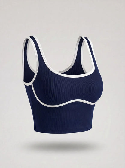 Women Color Block Line Yoga Bra without Chest Pad Shaping Back Design Quick Dry Sports Top Gym Running Training Outdoor