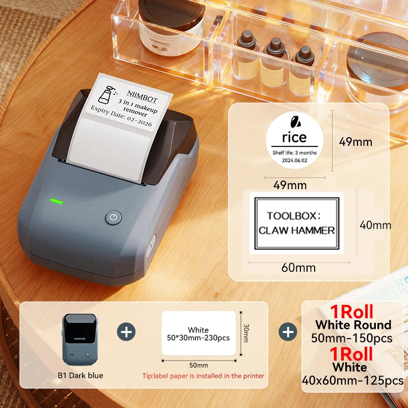 B1 Portable Thermal Printer with Tapes 2 Inch Adhesive Label Printer Mini Bluetooth Sticker Maker Support Smartphones PC