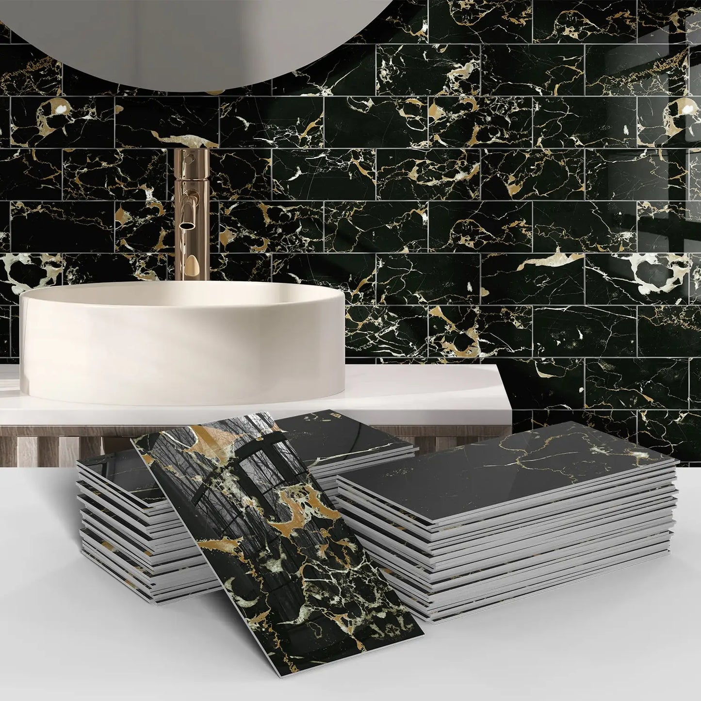 16/32/64PCS Marble Thicker Self-Adhesive Tile Stickers Waterproof Kitchen and Bathroom Minimalist Art 3D Wall Sticker Wallpaper