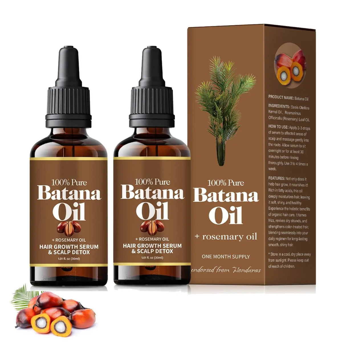 Batana Oil for Hair,(3Pcs)Hair Oil with Rosemary for Hair Growth - 100% Organic Batana Oil