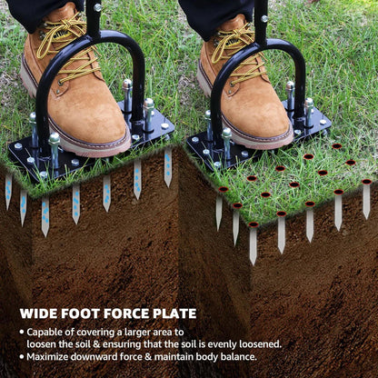 Lawn Aerator, Automatic Dirt and Leaf Clean Design, Heavy Duty Manual Lawn Aerator Tool with 15 Iron Spikes