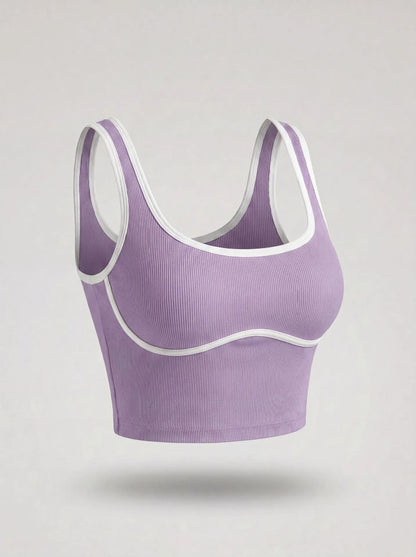 Women Color Block Line Yoga Bra without Chest Pad Shaping Back Design Quick Dry Sports Top Gym Running Training Outdoor