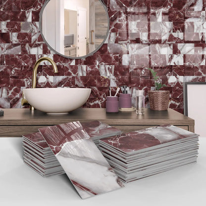 16/32/64PCS Marble Thicker Self-Adhesive Tile Stickers Waterproof Kitchen and Bathroom Minimalist Art 3D Wall Sticker Wallpaper