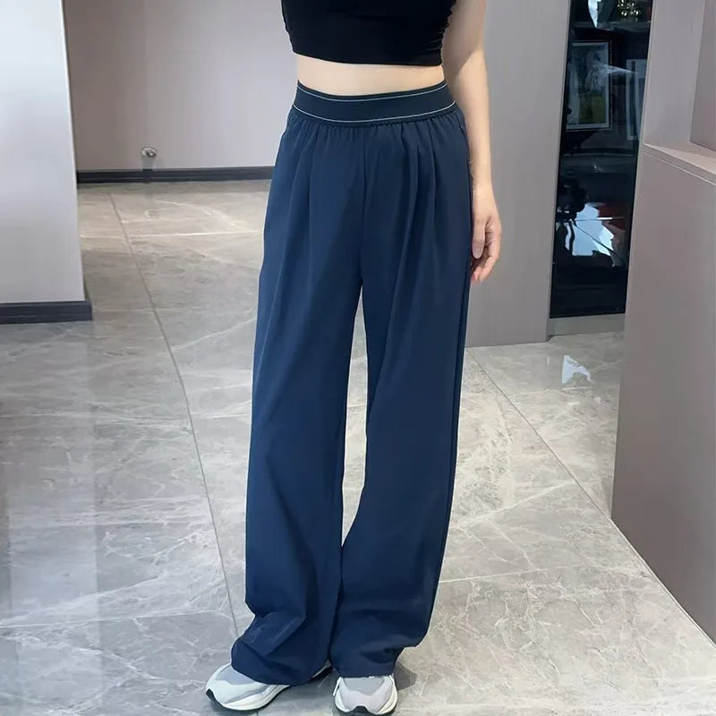 UNITIM Spring Women Straight Sports Pants Solid Loose Casual Yoga Pants for Female Lady Elastic Wiast Lady Quick-Dry Sweatpants