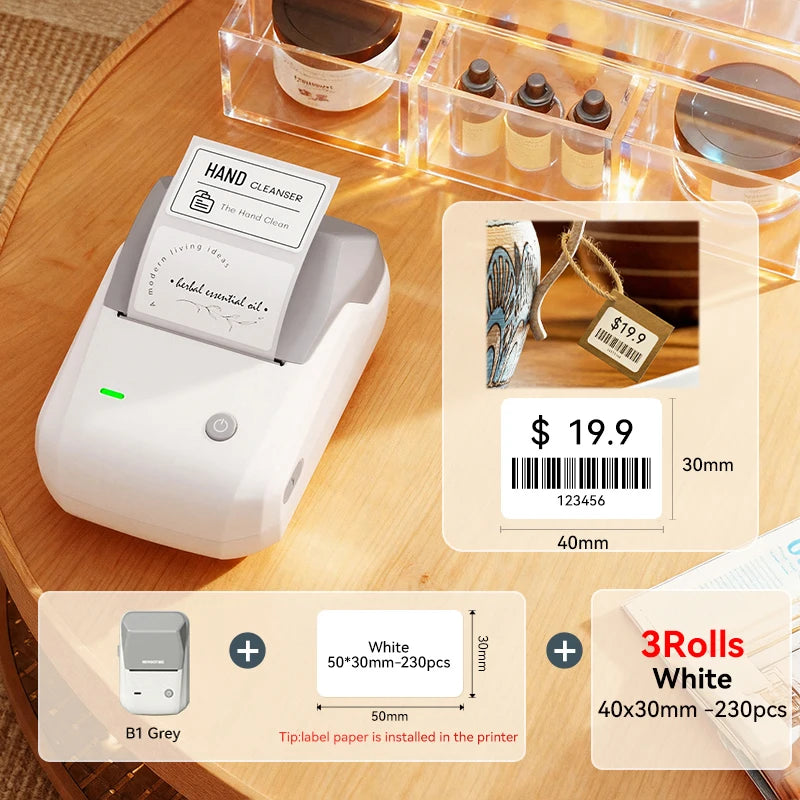 B1 Portable Thermal Printer with Tapes 2 Inch Adhesive Label Printer Mini Bluetooth Sticker Maker Support Smartphones PC